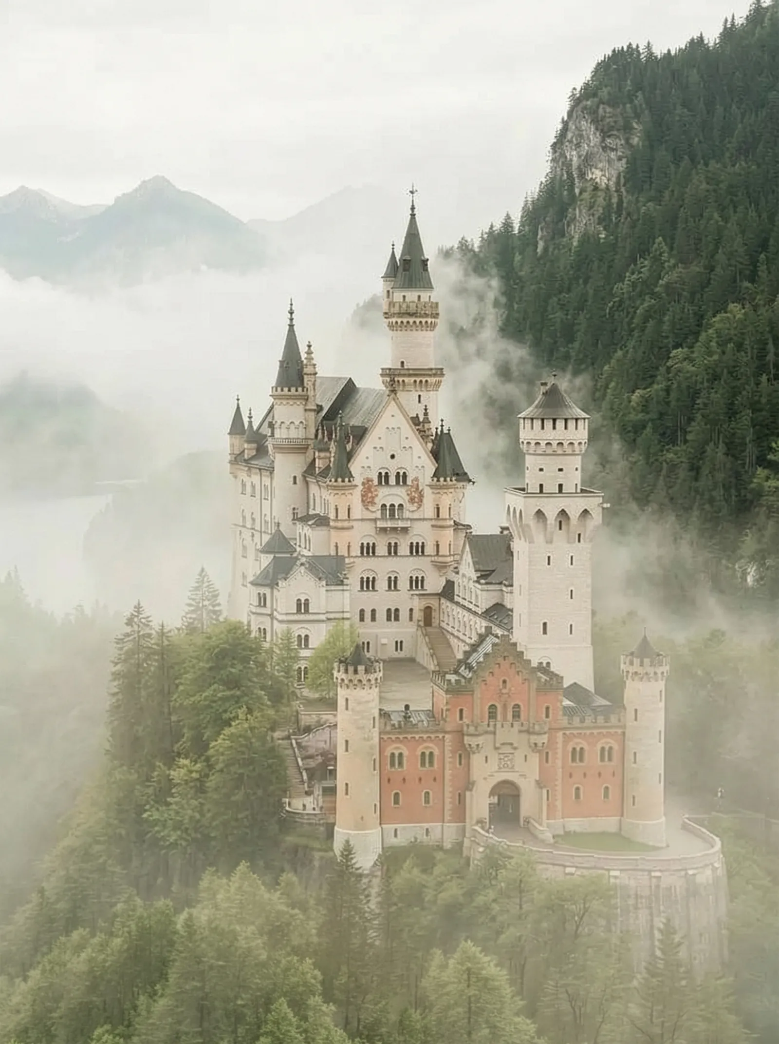 Neuschwanstein Castle shrouded in mist