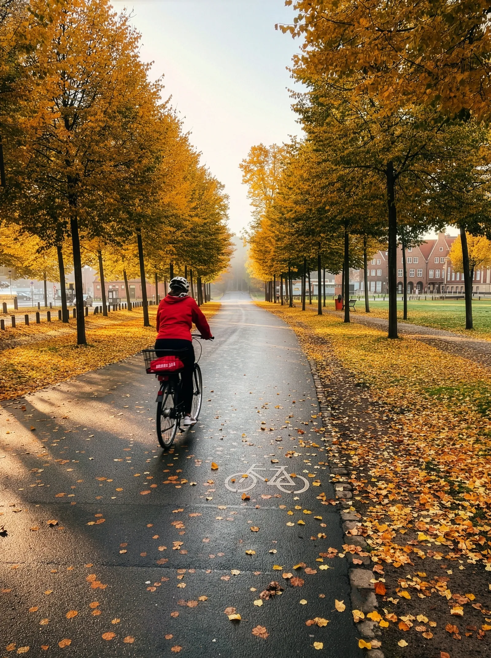 Cycling through an autumn tree-lined path